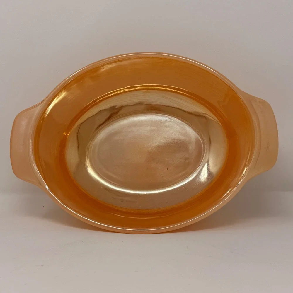 Vintage Fire King Peach Luster Oval Au Gratin Casserole Dish‎ Anchor Hocking